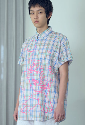 NICEGHOSTCLUB angel check big big half shirt 天使格紋大半身襯衫(粉色) T-N214