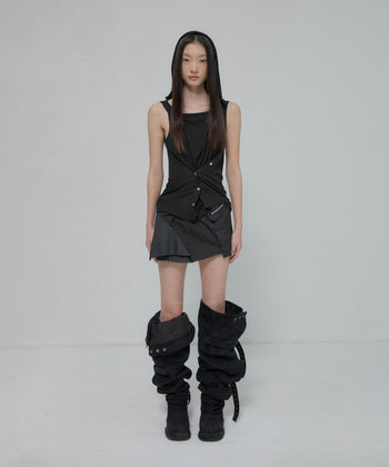 FLARE UP - Asymmetric Snap Hoodie 不對稱按扣連帽衫 T-F1096 (黑色)