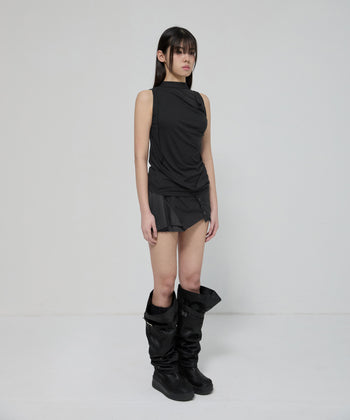 FLARE UP - Draped Sleeveless Top 垂褶無袖上衣 T-F1097 (黑色)