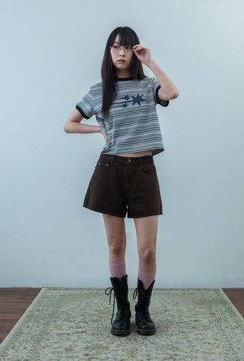 NICEGHOSTCLUB - STRIPE 3STAR BASIC RINGER TEE 條紋滾邊T恤 [灰色] T-N224