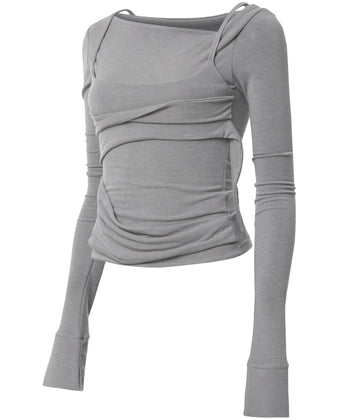 FLARE UP - Layered Bustier Long Sleeve 多層胸衣長袖 T-F1099 (灰色)