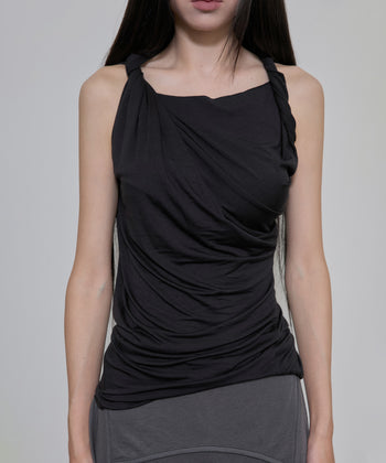 FLARE UP - Braided Asymmetrical Sleeveless 編織不對稱無袖衫 T-F1089 (黑色)