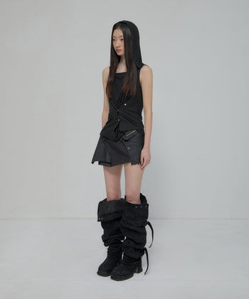 FLARE UP - Asymmetric Snap Hoodie 不對稱按扣連帽衫 T-F1096 (黑色)
