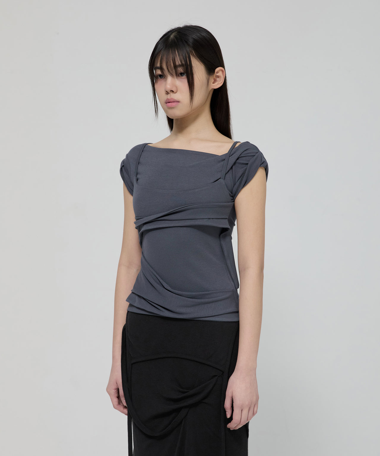 FLARE UP - Layered Bustier T-Shirt 疊層胸衣T卹 T-F1090 (深灰色)