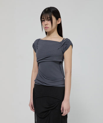 FLARE UP - Layered Bustier T-Shirt 疊層胸衣T卹 T-F1090 (深灰色)