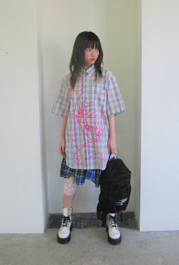 NICEGHOSTCLUB angel check big big half shirt 天使格紋大半身襯衫(粉色) T-N214