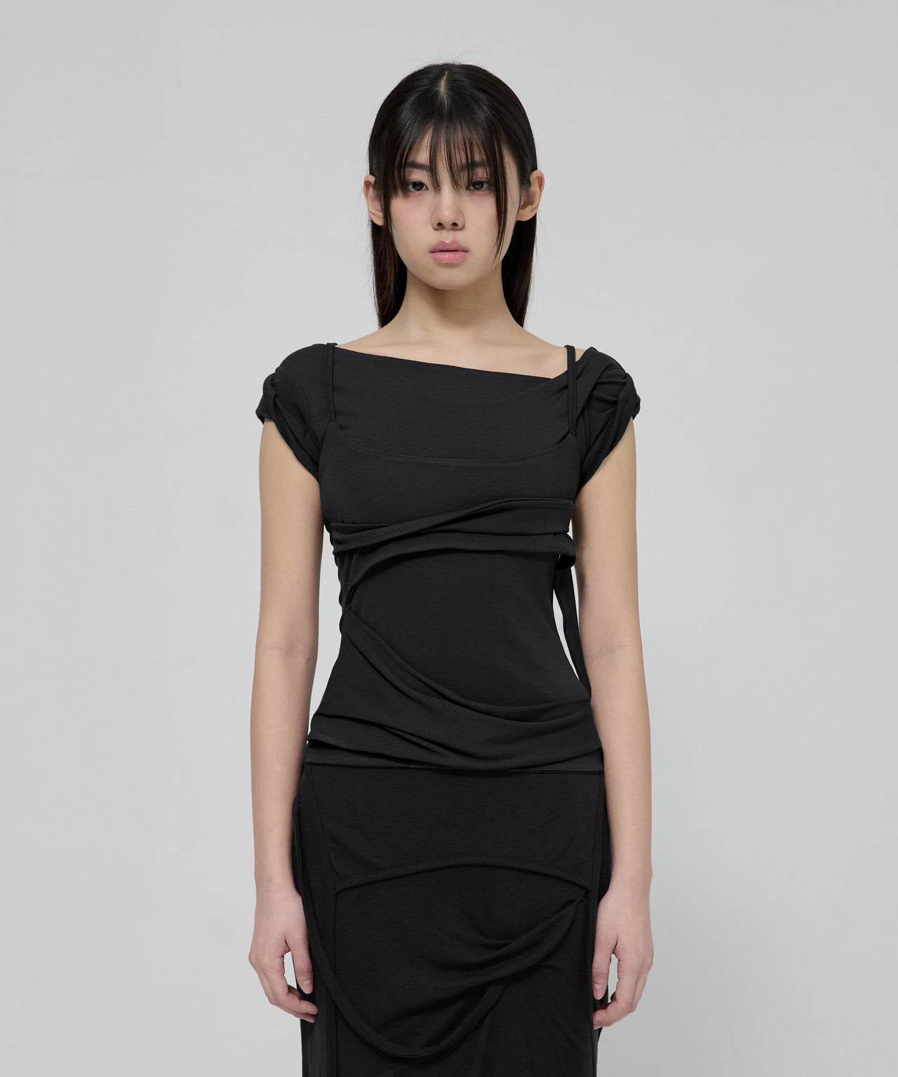 FLARE UP - Layered Bustier T-Shirt 疊層胸衣T卹 T-F1090 (黑色)