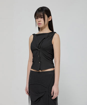 FLARE UP - Asymmetric Snap Hoodie 不對稱按扣連帽衫 T-F1096 (黑色)