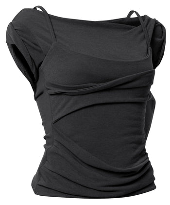 FLARE UP - Layered Bustier T-Shirt 疊層胸衣T卹 T-F1090 (黑色)