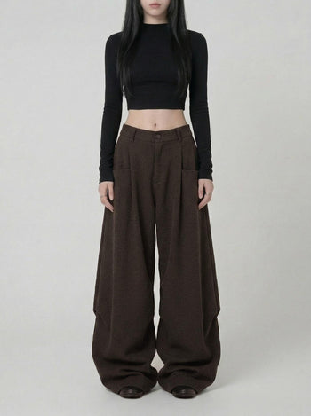 【GUBAN】P-D124 燈芯絨皺摺廓形彎刀長褲