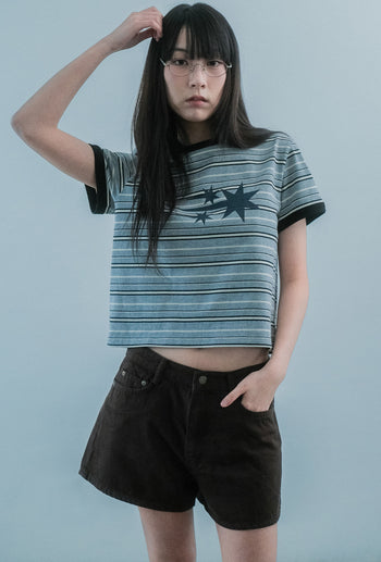 NICEGHOSTCLUB - STRIPE 3STAR BASIC RINGER TEE 條紋滾邊T恤 [灰色] T-N224