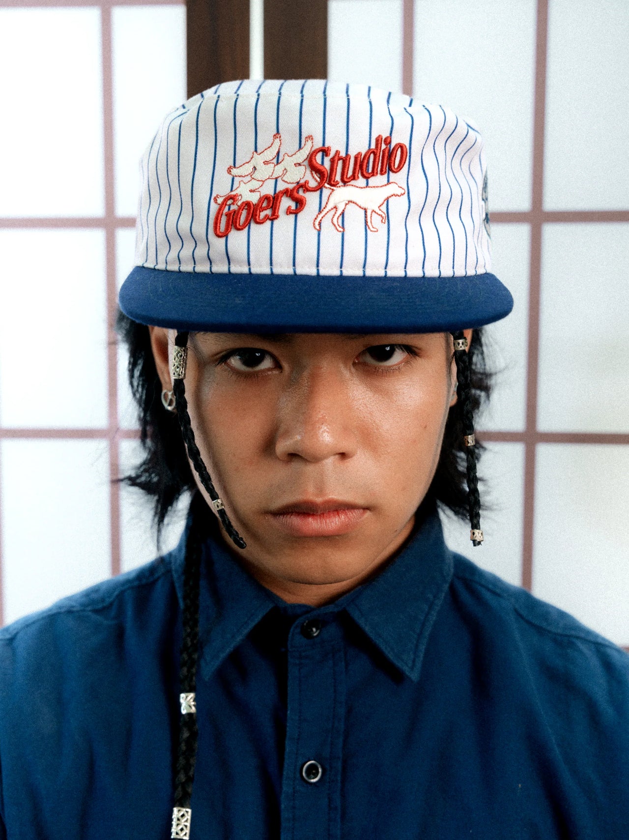 GOERS - AC-S156 白色和深藍色條紋的 Love Painters 帽子