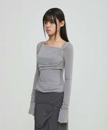 FLARE UP - Layered Bustier Long Sleeve 多層胸衣長袖 T-F1099 (灰色)