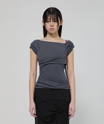 FLARE UP - Layered Bustier T-Shirt 疊層胸衣T卹 T-F1090 (深灰色)