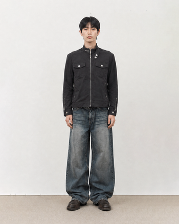 P-K193 正韓雙後袋貓須水洗復古直筒牛仔褲