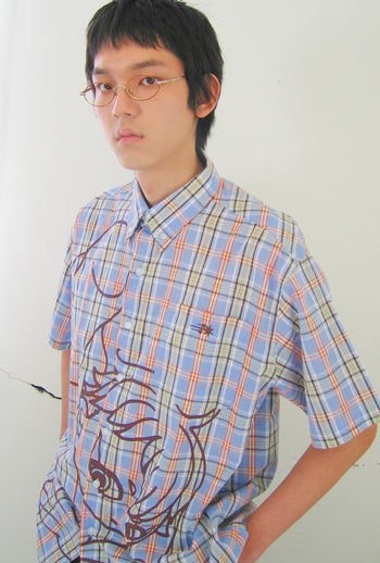 NICEGHOSTCLUB angel check big big half shirt 天使格紋大半身襯衫 (藍色) T-N214