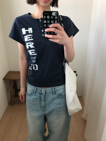正韓亨利領修身短T-Shirt T-K1102