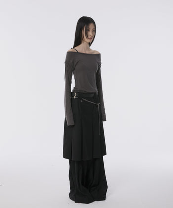 FLARE UP - Pleats Midi Skirt 褶襉中長裙 P-F215 (黑色)