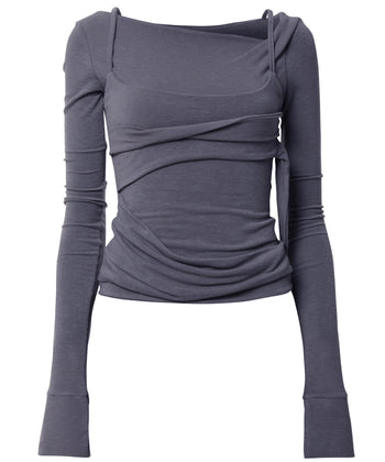 FLARE UP - Layered Bustier Long Sleeve 多層胸衣長袖 T-F1099 (深灰色)