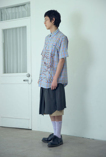 NICEGHOSTCLUB angel check big big half shirt 天使格紋大半身襯衫 (藍色) T-N214