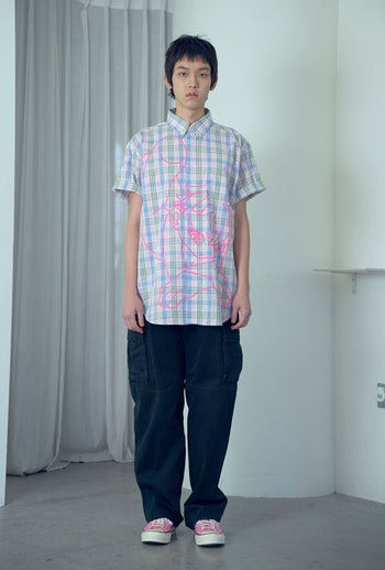 NICEGHOSTCLUB angel check big big half shirt 天使格紋大半身襯衫(粉色) T-N214