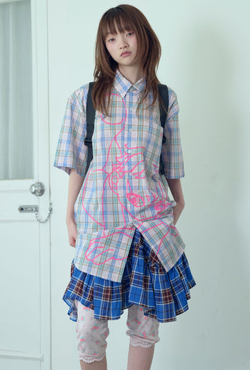 NICEGHOSTCLUB angel check big big half shirt 天使格紋大半身襯衫(粉色) T-N214