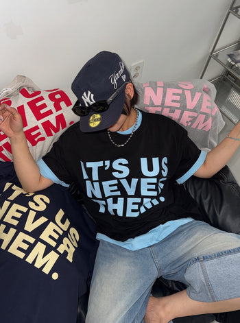 正韓 IT'S US NEVER THEM 寬短T-shir T-K1103