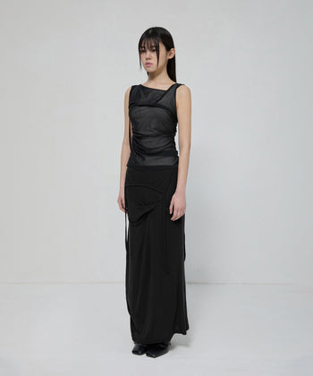 FLARE UP - Draped Mesh Layered Sleeveless  垂褶網紗層疊無袖上衣 T-F1095 (黑色)