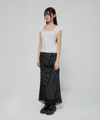FLARE UP - Draped Mesh Layered Long Skirt 垂褶網紗層疊長裙 P-F210 (黑色)