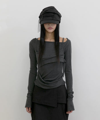 FLARE UP - Layered Bustier Long Sleeve 多層胸衣長袖 T-F1099 (黑色)
