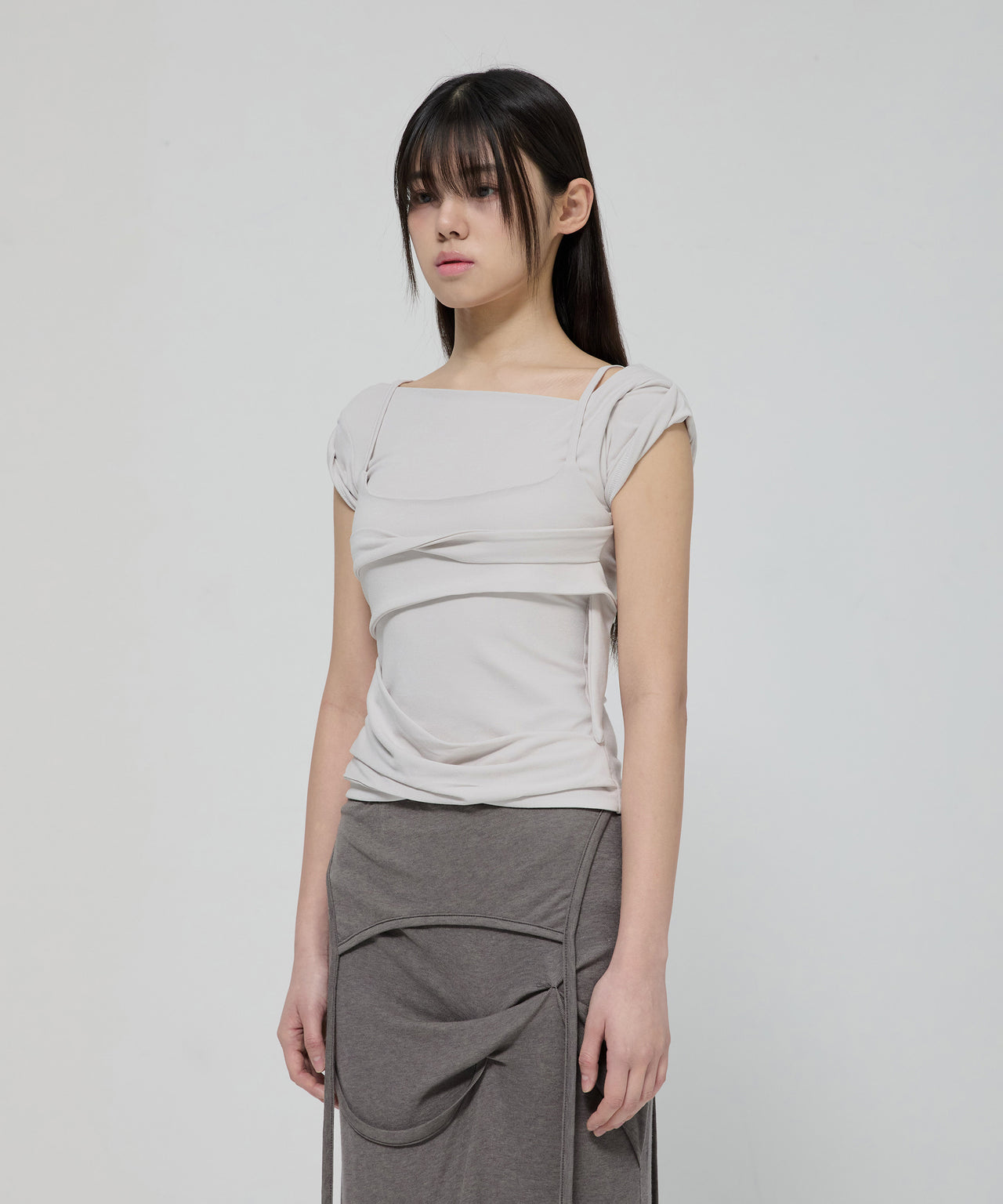 FLARE UP - Layered Bustier T-Shirt 疊層胸衣T卹 T-F1090 (白色)
