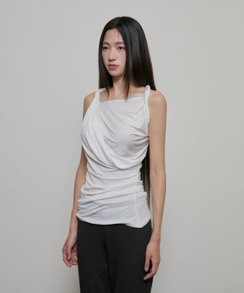 FLARE UP - Braided Asymmetrical Sleeveless 編織不對稱無袖衫 T-F1089 (白色)