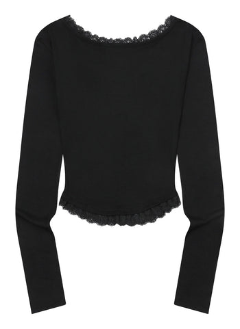 MUCENT - LACE V-NECK LONG SLEEVE T 蕾絲V領長袖T卹 T-M1106