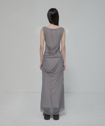 FLARE UP - Draped Mesh Layered Long Skirt 垂褶網紗層疊長裙 P-F210 (灰色)