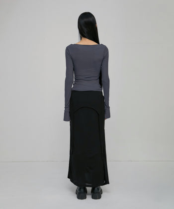 FLARE UP - Layered Bustier Long Sleeve 多層胸衣長袖 T-F1099 (深灰色)