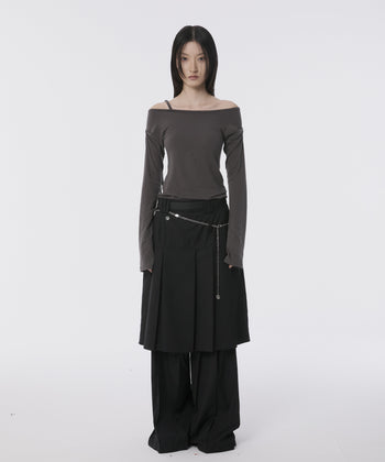FLARE UP - Pleats Midi Skirt 褶襉中長裙 P-F215 (黑色)