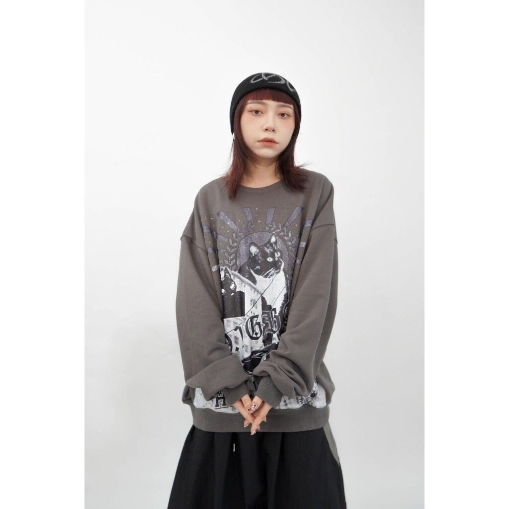 “MADE 𝗚𝘂𝗯𝗮𝗻 " 針織 韓國  膠片 迷因 復古 貓咪 90's 大學T