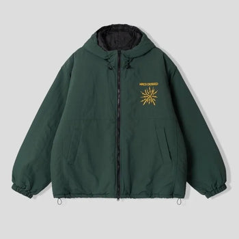 正韓質感鋪棉厚實刺繡連帽雙拉鍊寬鬆外套