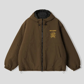 正韓質感鋪棉厚實刺繡連帽雙拉鍊寬鬆外套