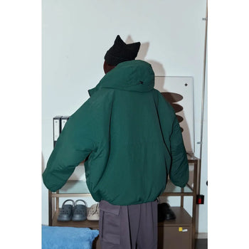 正韓質感鋪棉厚實刺繡連帽雙拉鍊寬鬆外套