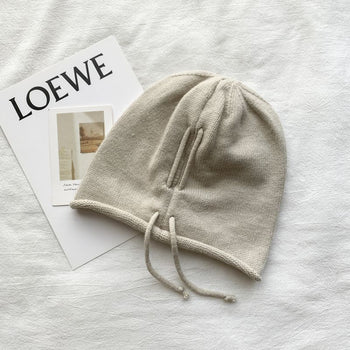 抽繩 套頭 卷邊 慵懶 針織 毛帽