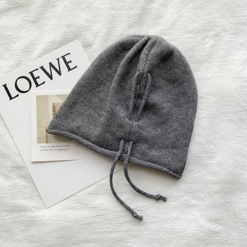 抽繩 套頭 卷邊 慵懶 針織 毛帽