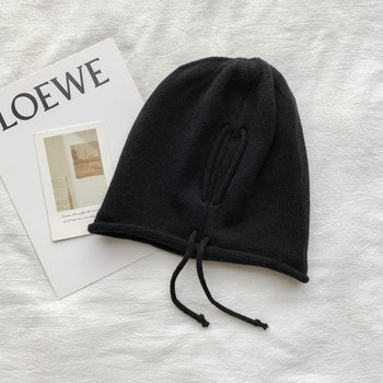 抽繩 套頭 卷邊 慵懶 針織 毛帽