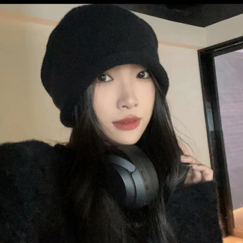 抽繩 套頭 卷邊 慵懶 針織 毛帽