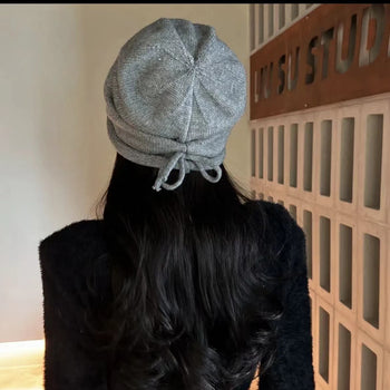 抽繩 套頭 卷邊 慵懶 針織 毛帽