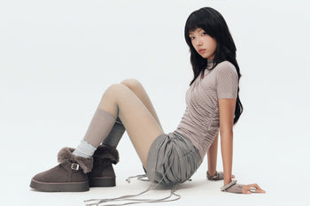 BUNNYHILL -  MONTY TOP 斜片抓皺條紋上衣 (GREY STRIPES)  T-B166