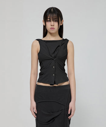 FLARE UP - Asymmetric Snap Hoodie 不對稱按扣連帽衫 T-F1096 (黑色)