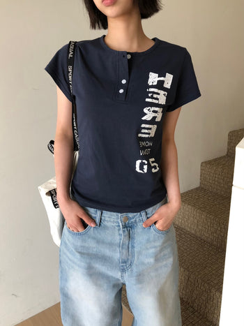 正韓亨利領修身短T-Shirt T-K1102