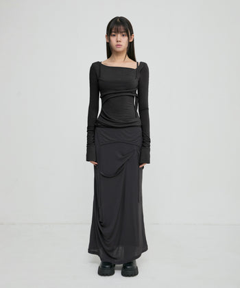 FLARE UP - Layered Bustier Long Sleeve 多層胸衣長袖 T-F1099 (黑色)