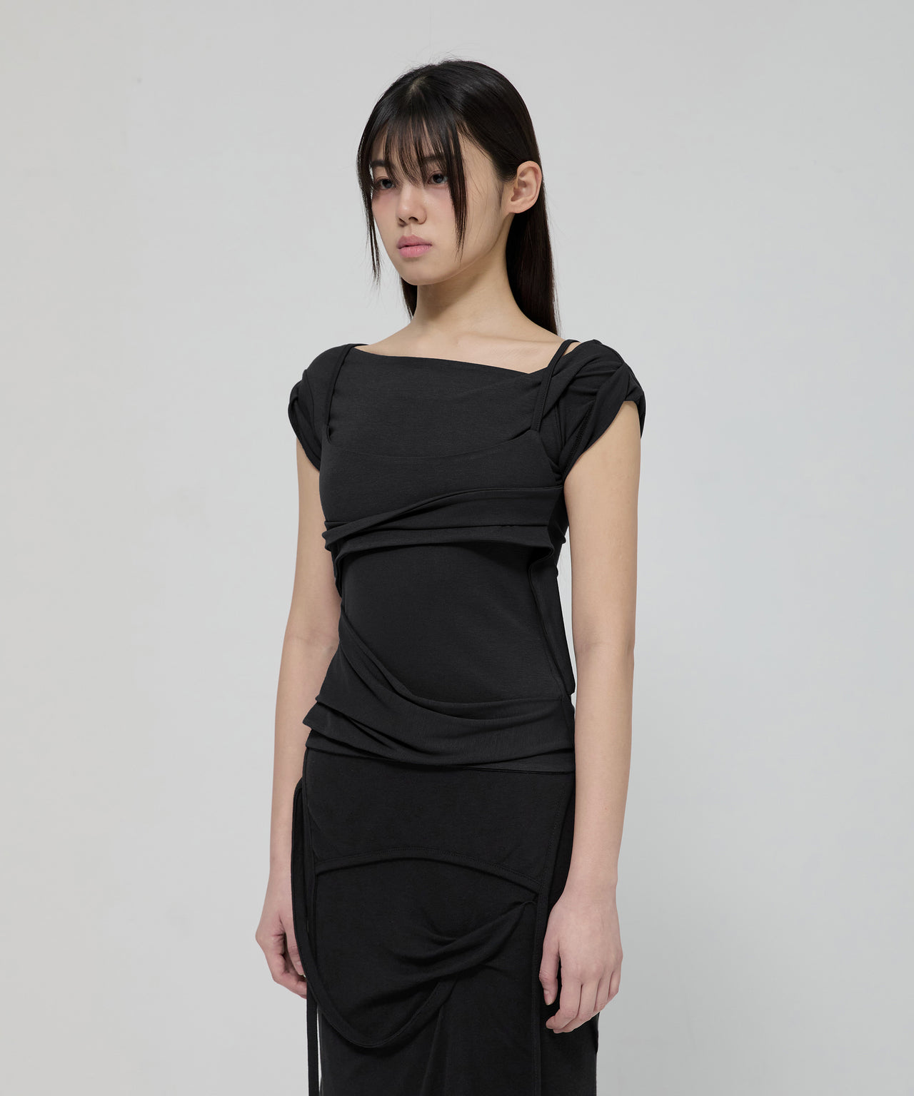 FLARE UP - Layered Bustier T-Shirt 疊層胸衣T卹 T-F1090 (黑色)